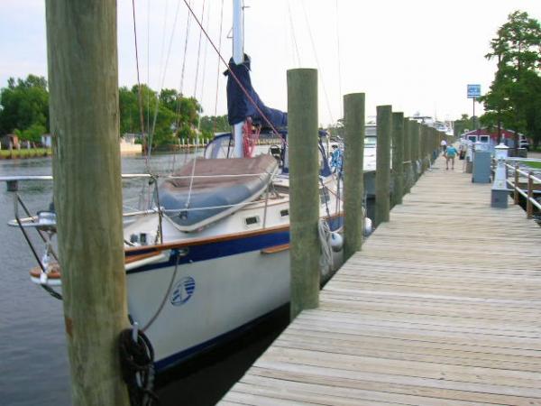 tied up alongside at Coinjock.. Prime rib and martinis!