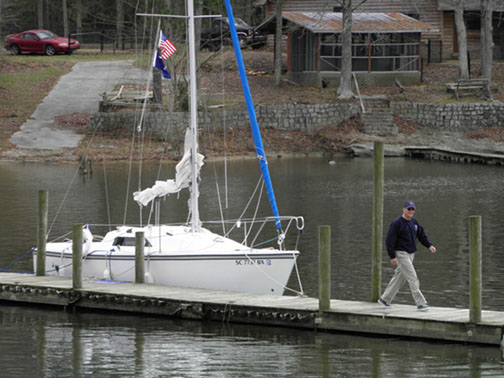 Tied up at Clearwater Cove Marina for lunch. My favorite brother-in-law took this picture. We had a great day sailing.