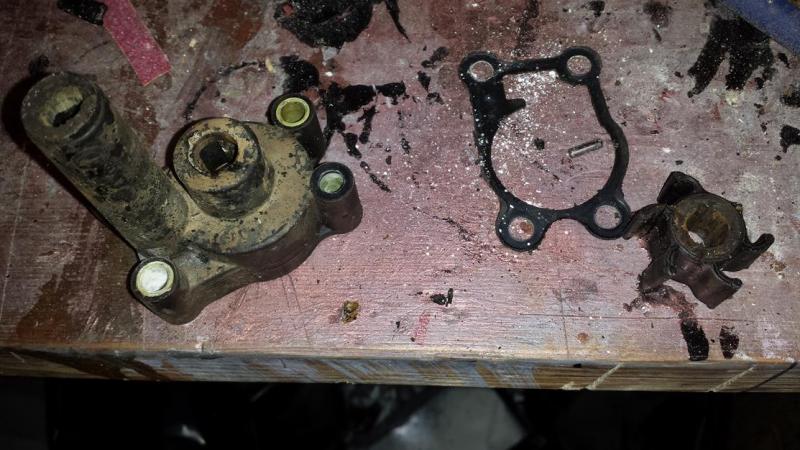 Ugh, hate this part... outboard... boy am I glad I took it apart though... this is the old water pump impeller.  one broken vane, and 3 more cracked.