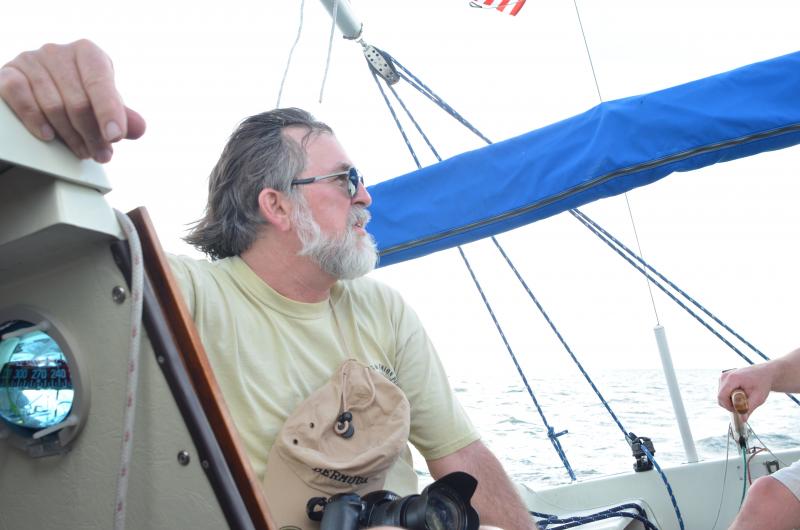 Uncle Larry sailing in the Caloosahatchee River.