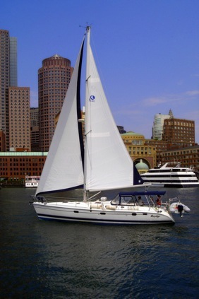 under sail in Boston Harbor