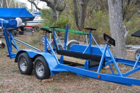 Used the existing bunk supports for keel guides and added angle keel guides at the rear.  When I get the boat on it  I will determine where to  put the bow stop