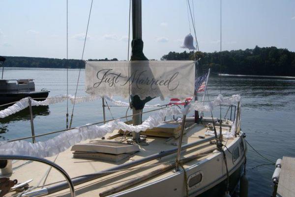 We live in northern Wisconsin and we were wed at a camp on the lake that we moore the boat at and stayed onboard for our wedding night. We have owned the boat for 7 years and 
we have enjoyed sailing her very much.