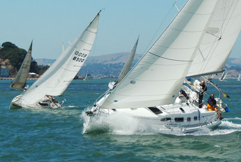 YRA Racing up Racoon Strait (SF Bay near Angel Island.)