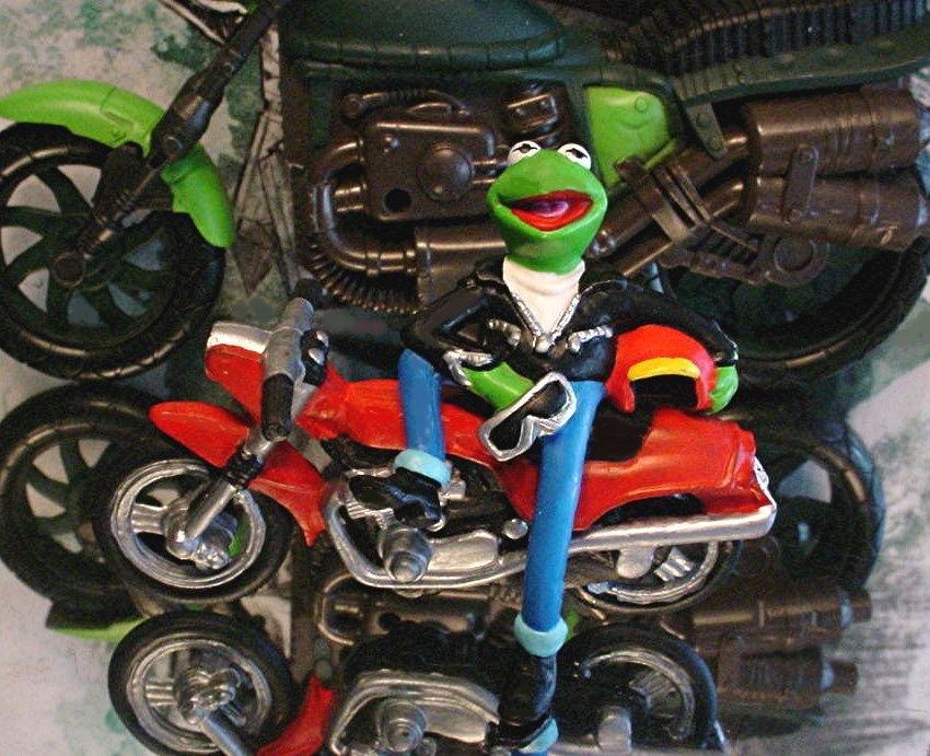 kermit the frog driving motorcycle