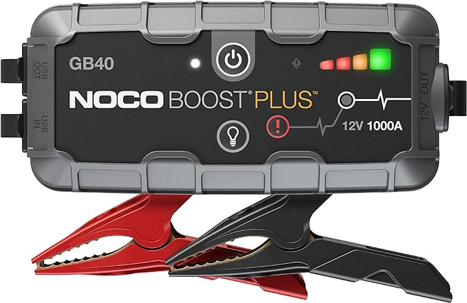 NOCO Boost Plus GB40 1000 Amp 12-Volt UltraSafe Lithium Jump Starter Box, Car Battery Booster Pack, Portable Power Bank Charger, and Jumper Cables For 6-Liter Gasoline and 3-Liter Diesel Engines.